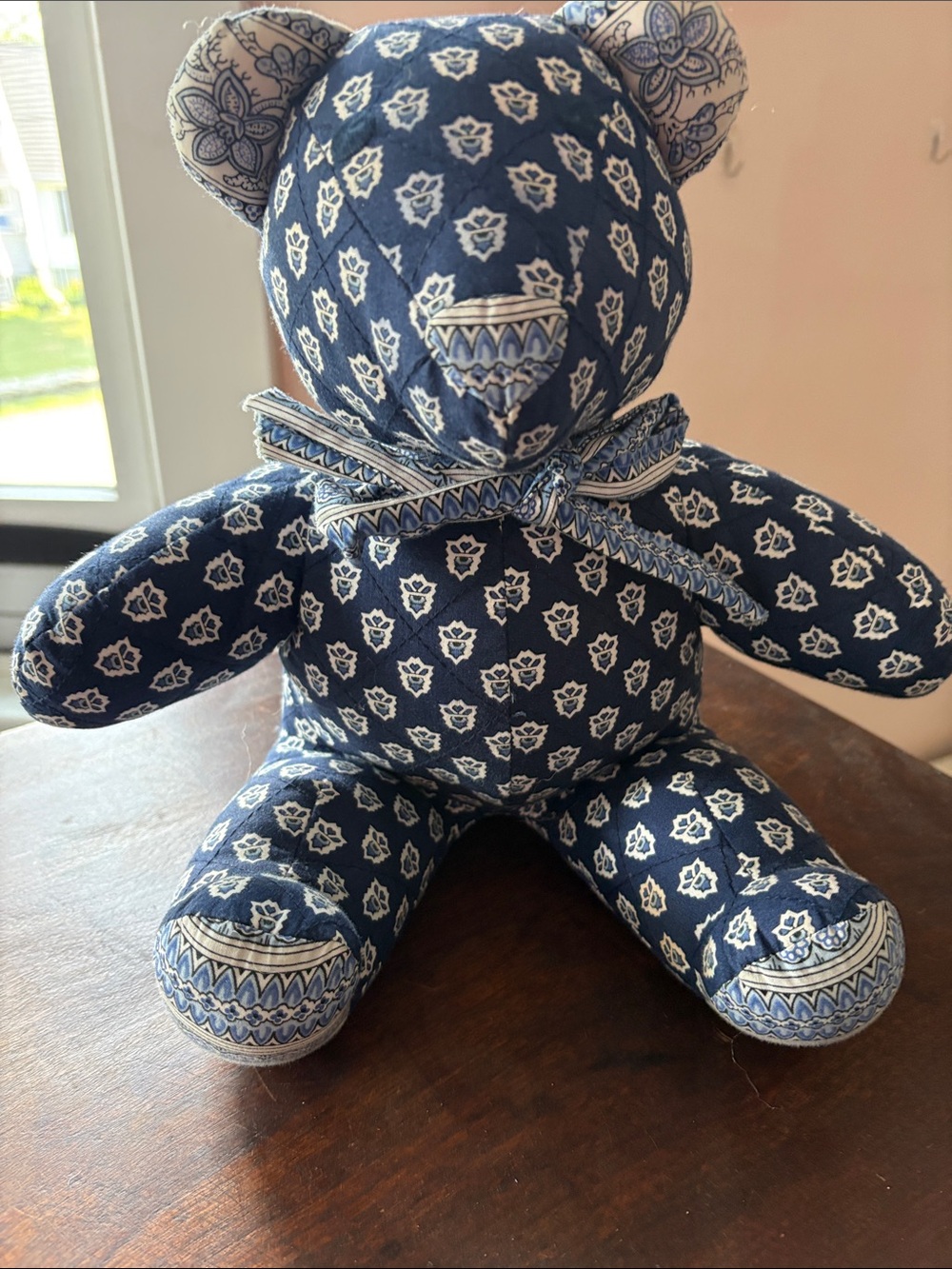 Patterned Navy Fabric Decorative Bear - Home Accents Decor